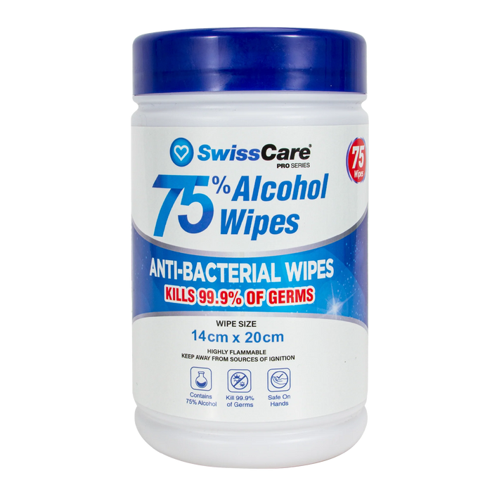 SwissCare 75% Alcohol Wipes 75 Pack Canister