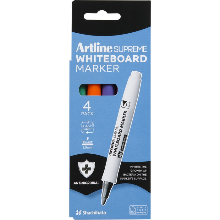 Artline Supreme Whiteboard Markers Bullet Brights 4 Pack