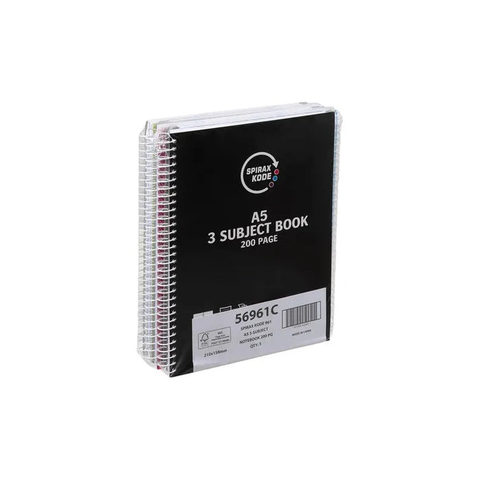 Spirax Kode 961 A5 3-Subject Book (Assorted Colours)