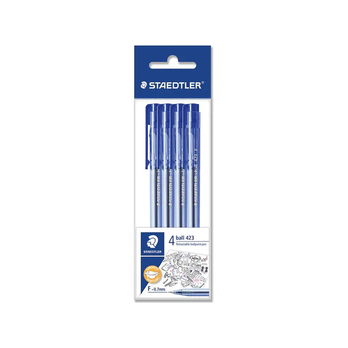 Ballpoint Pen Staedtler 423 Retractable Fine Blue (Single or 4 Pack)