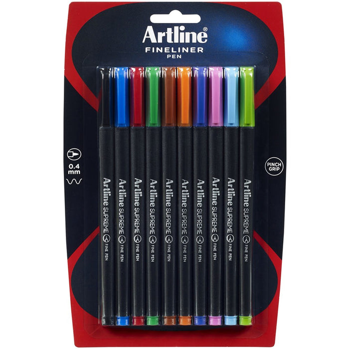 Artline Supreme Fineliner 0.4mm Assorted 10 Pack