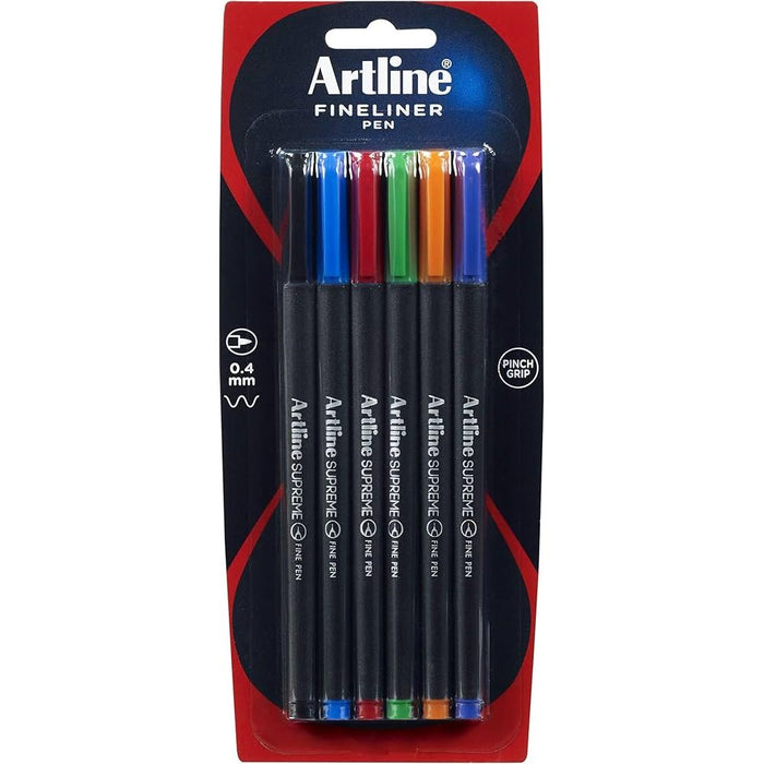 Artline Supreme Fineliner 0.4mm Assorted 6 Pack