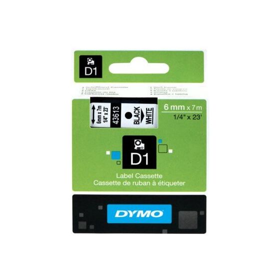 DYMO D1 Labelling Tape - Black on White (6mm x 7m)