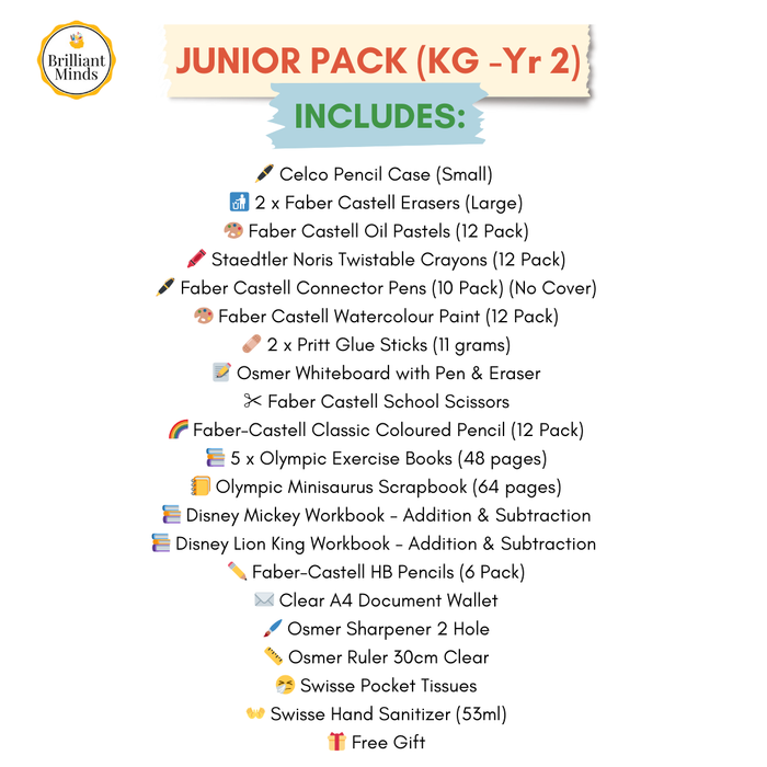 Junior Back to School Pack (KG to Year 2)