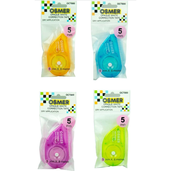 Osmer Correction Tape (5mm x 6M) Assorted Colours (One Individual Pack)