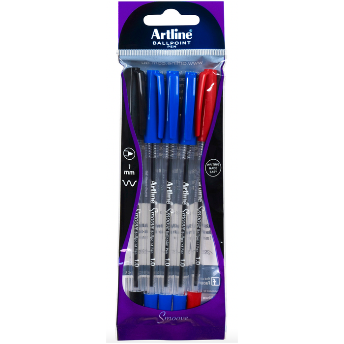 ARTLINE SMOOVE BALLPOINT PEN 5 PACK ASSORTED