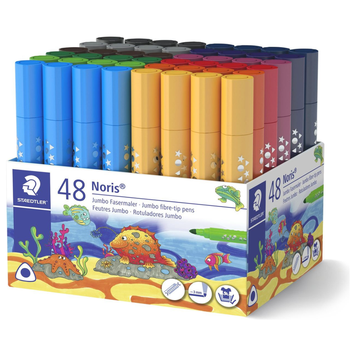 STAEDTLER NORIS TRIANGULAR FIBRE TIP PENS BROAD - CLASS PACK OF 48 ASSORTED COLOURS