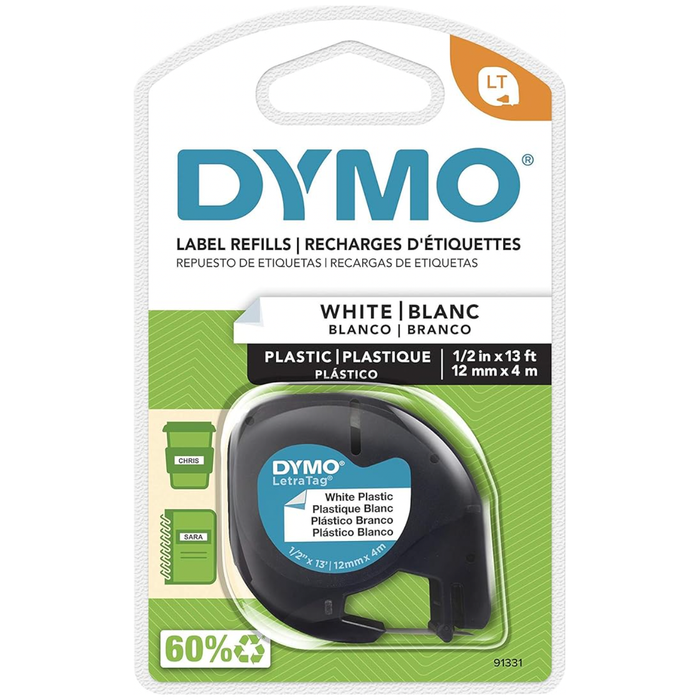 DYMO LetraTag Plastic Label Tape- Black on White