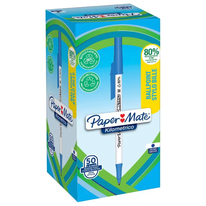 Paper Mate Blue Kilometrico Recycled Ballpoints Blue (50 Pack)