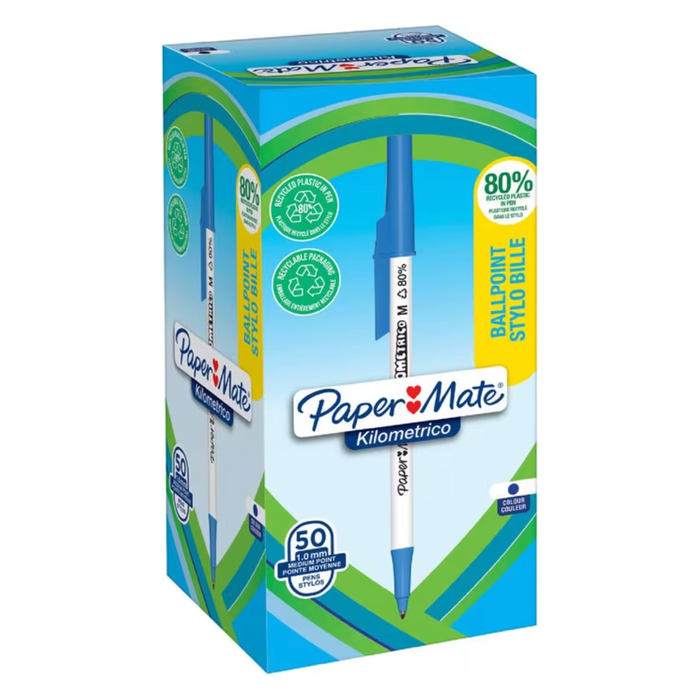 Paper Mate Blue Kilometrico Recycled Ballpoints Blue (50 Pack)