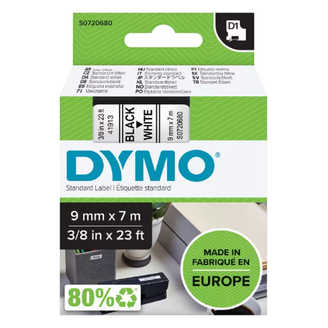 DYMO D1 Labelling Tape - Black on White (9mm x 7m)