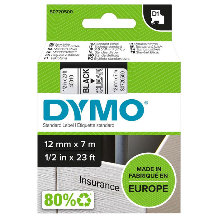 DYMO D1 Labelling Tape - Black on White (12mm x 7m)